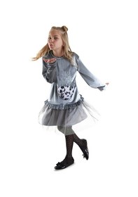 Resim Denokids Leopar Cepli Kız Çocuk Gri Kadife Elbise Renkli 