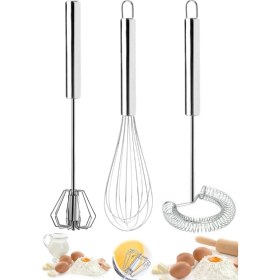 Resim Paslanmaz Çelik Çırpıcı Seti Basçek Mutfak Mikser Karıştırıcı Metal Saplı Yaylı Yumurta Çırpma Teli 