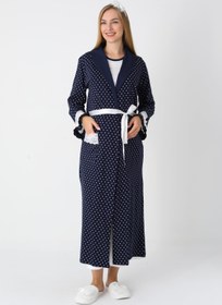 Resim Hamile Lohusa Gecelik & Sabahlık 2’li Set - Puantiyeli Pamuklu Kumaş, Çift Taraflı Düğmeli Emzirme - 2308 - Gri / L / Terlik ve Taç Seti İstiyorum +300₺ 