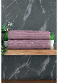Resim Tuğla Desenli 2li Ayak Havlusu - 50x70 Cm - Su Emici Banyo Paspası Seti - Bordo Bordo 