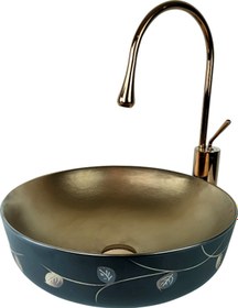 Resim Pure Siyah / Bakır Yaprak Tezgah Üstü Lavabo Bc-907 