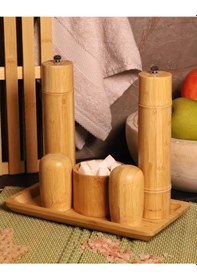 Resim Atbyhome Standlı Tuzluk Biberlik Öğütücü Değirmen Seti Büyük 6 Parça 