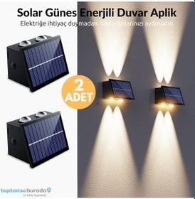 Resim Technosmart 2adet Güneş Enerjili Çift Taraflı 4 Ledli Aplik Sarı Işık Duvar Lambası Bahçe Aydınlatma 
