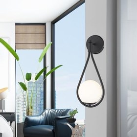 Resim Mirza Tekli Siyah Beyaz Camlı Modern Yatak Başı Salon Aplik 