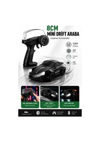 Resim 8cm 1:64 Ölçek Uzaktan Kumandalı Drift Araba Led Işıklı Şarjlı Oyuncak Siyah 