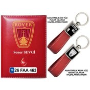 Resim Plakanıza Özel Rover Logolu Kırmızı Ruhsat Kabı Ve Anahtarlık 