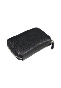 Resim Diga Hakiki Deri Siyah Unisex Fermuarlı Mini Cüzdan 