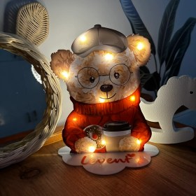 Resim Bianne Atölyesi Krem Ayı Illüstrasyon Çizimli Bebek ve Çocuk Odası Masa Lambası Gece Lambası 