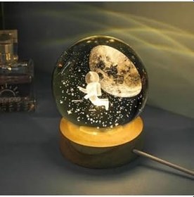 Resim Astronot Ve Yarım Dünya Temalı Usb'Li Ahşap Altlıklı Cam Küre 