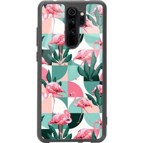 Resim Xiaomi Redmi Note 8 Pro Retro Flamingo Duvar Kağıdı Tasarımlı Glossy Telefon Kılıfı 