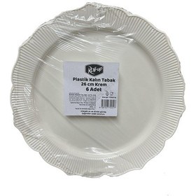 Resim Mika Plastik Parti Davet Sunum Servis Sert Mika Tabak - 26 Cm. - Krem - 6 Adetlik 10 Paket 