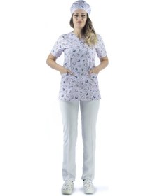 Resim Zarf Yaka Desenli Üst - 4104 Lila Diş-6404 