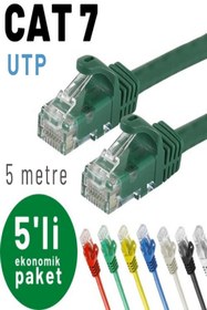 Resim IRENIS 5 Adet 5 Metre Cat7 Utp Kablo Ethernet Network Internet Lan Kablosu, Yeşil 