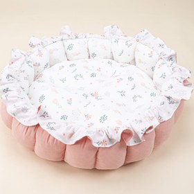 Resim Yuvarlak Babynest - Çift Taraflı - Pudra Muslin - Yeşil Çiçekler 