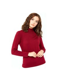 Resim Desen Triko Kadın Likralı Uzun Kollu Basic Tam Balıkçı Bluz 0240017 Vişne 