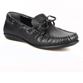 Resim FootCourt Siyah Deri Fiyonklu Kadın Loafer 