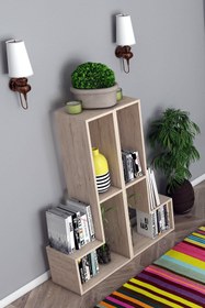 Resim dekoronya Tetris Çok Amaçlı Fonksiyonel Meşe Konsol Kitaplık Tv Sehpası 