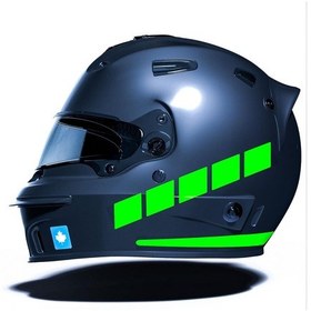 Resim Şerit Tasarımlı Floresan Yeşil Motosiklet Kask Sticker Çınar Extreme 
