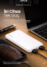 Resim Jopus 10000mAh Powerbank - Led Işık Göstergeli - Taşınabilir Şarj Cihazı - Beyaz JP-P10 
