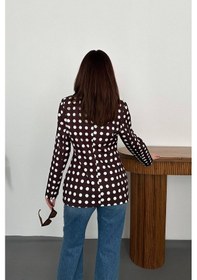 Resim Cemo Kadın Puantiyeli Tek Düğmeli Blazer Ceket Kahve 