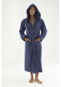 Resim Uzun Kapüşonlu Triga Bambu Cotton Bayan Bornoz Füme 