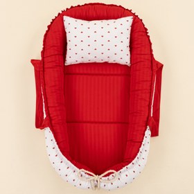 Resim Babynest ve Yastık - Çift Taraflı - Kırmızı Saten - Kırmızı Kalp 