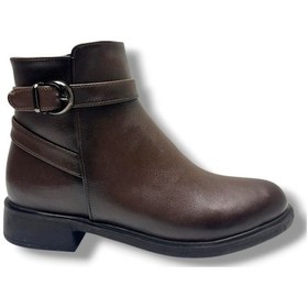 Resim Fancy 5000-26 Anatomik Cilt Deri Tokalı Fermıuarlı Kadın Bot Kahverengi 