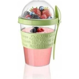 Resim Pazariz Yoğurt Kabı Kaşıklı ve Meyve Bölmeli Yeşil 1 Adet 