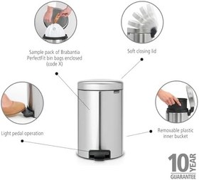 Resim Brabantia Tret Çöp Kovası, İç Kovalı, Plastik, Çelik, plastik, Matt Stahl Fingerprint Proof, 12 Liter 