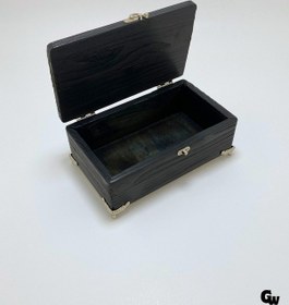 Resim Doğal Ahşap Hareli Takı Kutusu Ahşap Saklama Kutusu Beyaz Çam Antrasit Boy:20cm En:12cm Yük:8cm 