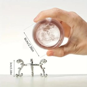 Resim Ay Desenli Kristal Küre Dekoru - Metal Standlı Şık Masa Süsü 