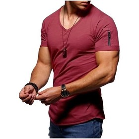 Resim Zhanlınwu 2025 Yaz Erkek V Yaka Spor Tişörtü Kısa Kollu S-5xlhaki Haki 