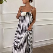 Resim Kadınlar için Şık Sırtı Açık Çizgili Elbise - Siyah & Beyaz Zebra Desenli Spagetti Askılı Yazlık Elbise, Büzgülü Etek Ucu ile Nefes Alabilir Makinede Yıkanabilir Günlük Şık Kıyafet İlkbahar/Yaz için, Bayan Elbisesi 