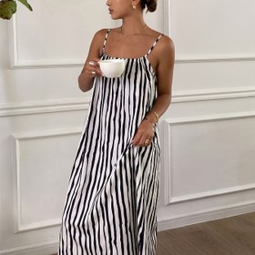 Resim Kadınlar için Şık Sırtı Açık Çizgili Elbise - Siyah & Beyaz Zebra Desenli Spagetti Askılı Yazlık Elbise, Büzgülü Etek Ucu ile Nefes Alabilir Makinede Yıkanabilir Günlük Şık Kıyafet İlkbahar/Yaz için, Bayan Elbisesi 