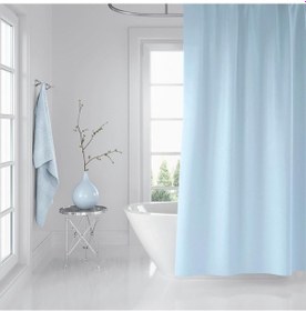 Resim Zethome Banyo Duş Perdesi 0010 Mavi 120x200 Perde Borusu Askı Aparatı 90x130 Hediyeli Mavi 