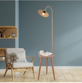 Resim Clifferd Eskitme Başlıklı Ahşap Sehpalı Modern Ayaklı Abajur Lamba Ahşap Lambader 