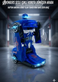 Resim TRUST STORE Avengers Sesli Işıklı Robota Dönüşen Araba Kaptan Amerika Robot Olan Transform Dans Eden Araç 