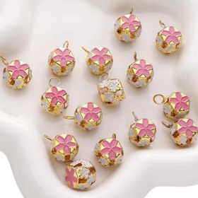 Resim Çiçekli Kulplu Çan, Hayvan Tasma Zili, Amigurumi Zili, Kına Gecesi Tef Yapımı Zili 20 Adet Pembe 