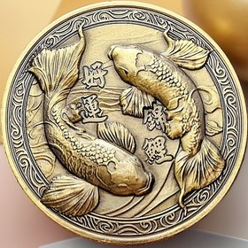 Resim 2D Düz, 1 Adet Şanslı Koi Balığı Anma Heykeli - Zenginlik ve İyi Şansı Sembollayan Detaylı Kabartmalı Tasarımıyla Vintage Tarzı Metal Süs, Akrilik Koruyucu Kabuk İçerir, Ev veya Ofis Dekoru için Mükemmel Tatil Hediyesi, Metal Balık Duvar Dekorasyonu 
