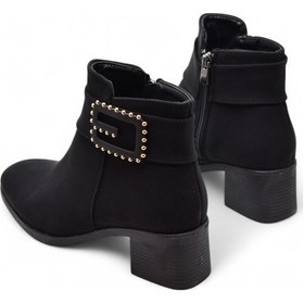 Resim 6592 Günlük Fermuarlı Kadın Topuklu Bot Ayakkabı Nubuk Siyah Klasik Topuklu Bot Siyah 