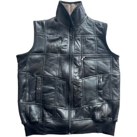Resim Ln Leather Içi Kürk Hakiki Deri Yakalı Biye Triko Detaylı Siyah-Vizon Yelek 