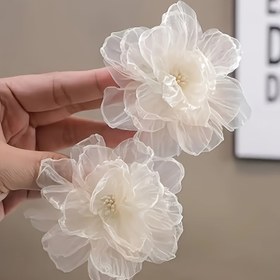 Resim 2 adet Bohem Şık Beyaz Tül Çiçek Saç Tokası - Katmanlı Yaprak & Fırfır Kenar Tasarım, Kadınlar için Zarif Çiçekli Saç Aksesuarları, Düğünler, Partiler, Günlük Kullanım veya Yan/Saç Arka Tarzlar için Sevimli Saç Aksesuarları, Düğün Saç Tokaları, Sofistike İşçilik 