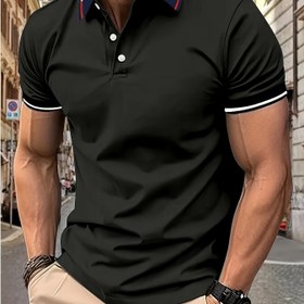 Resim Yaz Için Nefes Alabilen Kontrast Bağlama Erkeklerin Rahat Kısa Kollu Yaka Golf Gömleği, Erkek Giyim 