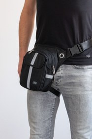 Resim İMAKS Çok Gözlü Su Geçirmez Cırtlı Gri Şerit Siyah Bel Bacak Omuz Motosiklet Kurye Çantası Bodybag 4963 