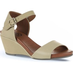 Resim Bueno Shoes Haki Deri Kadın Dolgu Topuklu Sandalet 01WJ1503 01WJ1503 