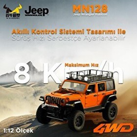 Resim MN Model MN128 1/12 Jeep Wrangler Rubicon 4WD RC Model Crawler Offroad Truck Turuncu Uzaktan Kumandalı Araba - Dahili Işık Seti 