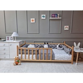 Resim Montessori Beşik Uyku Seti - Örgü Kenar Gri Koruma Seti 
