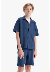 Resim Defacto Erkek Çocuk Oversize Geniş Kalıp Polo Yaka Kısa Kollu Gömlek E3313a825hsın249 İndigo 
