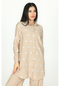 Resim Puantiyeli Desen Basic Model Uzun Gömlek Vizon-vizon Vizon 