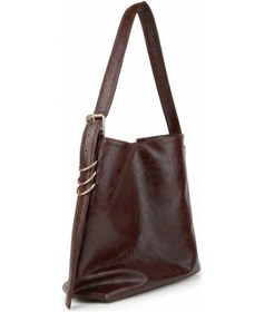 Resim Glemix Shine Acı Kahve Yan Metal Detaylı Kırışık Desen Shopper Omuz Çantası Acı Kahve Kırışık Desen 
